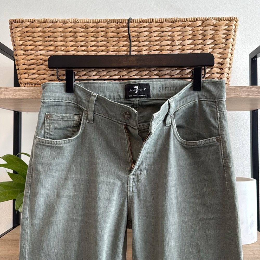 7 For All Mankind Luxe Performance Slimmy Mid-Rise Green Slim Striaght Jeans, 29 - Picture 7 of 10